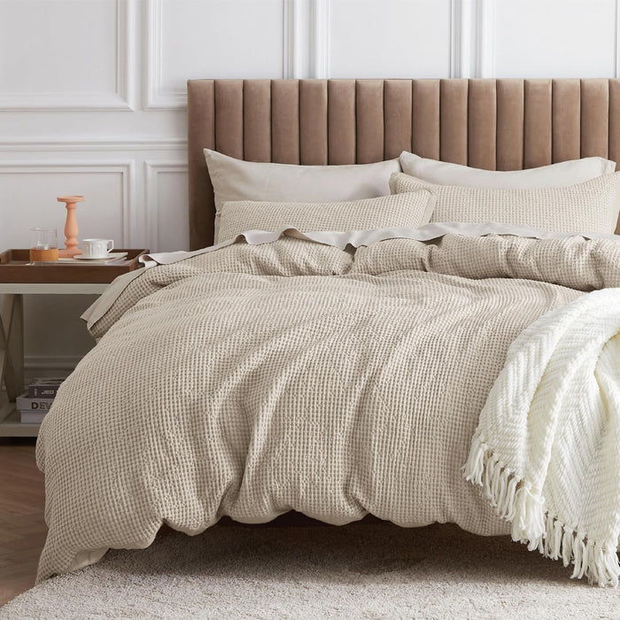 Bedsure Cotton Duvet Cover King - 100% Cotton Waffle Weave Linen Color Duvet Cover, GentleSoft™ and Breathable King Bedding Set for All Season, 3 Pieces, 104"x90"