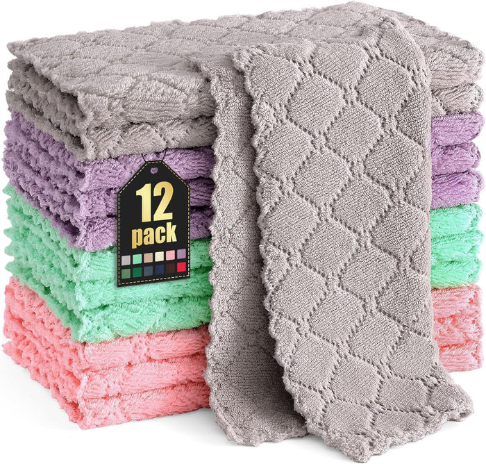 Homaxy 24 Pack Kitchen Dish Cloths (10 x 10 Inches, Grey), Super Soft and Absorbent Coral Velvet Dish Towels, Nonstick Oil Fast Drying Microfiber Cleaning Cloth, No Lint Household Dishcloths