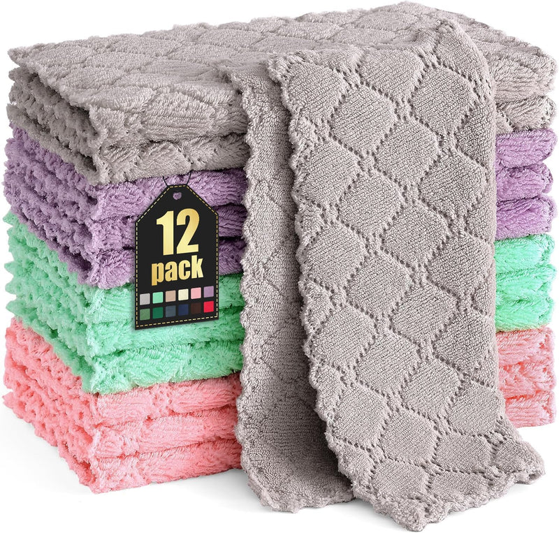 Homaxy 24 Pack Kitchen Dish Cloths (10 x 10 Inches, Grey), Super Soft and Absorbent Coral Velvet Dish Towels, Nonstick Oil Fast Drying Microfiber Cleaning Cloth, No Lint Household Dishcloths
