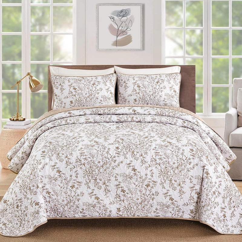 WONGS BDEEING Quilt Queen Size, Sage Green Quilt Bedding Set with 2 Pillowcases, Botanical Quilt for Queen Bed, Soft Microfiber Lightweight Coverlet Bedspread for All Season (96"×90", 3 Pieces)