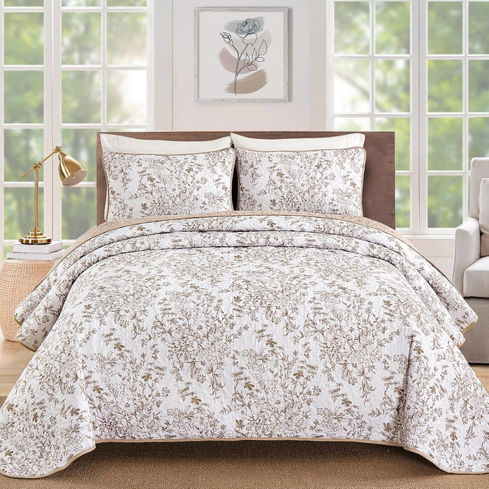 WONGS BDEEING Quilt King Size, Sage Green Quilt Bedding Set with 2 Pillowcases, Botanical Quilt for King Bed, Soft Microfiber Lightweight Coverlet Bedspread for All Season (110"×90", 3 Pieces)