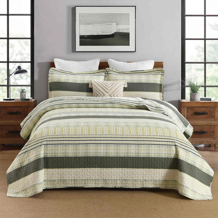 Homzard Quilts Queen Size - Black and White Queen Comforter Set, 100% Cotton Black Grey Striped Bedding Set, Lightweight Reversible Bedspread Set, 3 Piece All Season