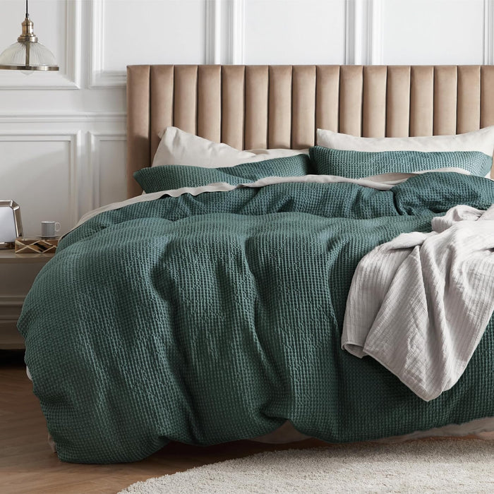 Bedsure Cotton Duvet Cover King - 100% Cotton Waffle Weave Linen Color Duvet Cover, GentleSoft™ and Breathable King Bedding Set for All Season, 3 Pieces, 104"x90"