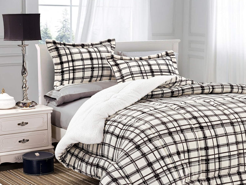 Elegant Comfort Softest, Coziest Heavy Weight Plaid Pattern Micromink Sherpa-Backing Premium Quality Down Down Alternative Micro-Suede 3-Piece Reversible Comforter Set, King/Cal King, Burgundy
