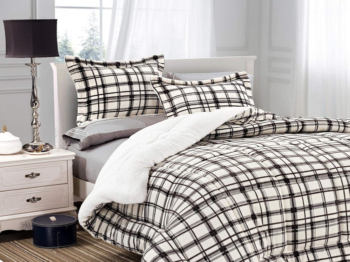 Elegant Comfort Softest, Coziest Heavy Weight Plaid Pattern Micromink Sherpa-Backing Premium Quality Down Down Alternative Micro-Suede 3-Piece Reversible Comforter Set, King/Cal King, Burgundy