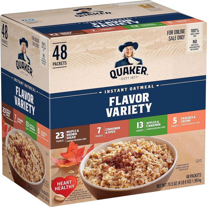Quaker Immunity Instant Oatmeal, 3 Flavor Variety Pack, Good Source of Vitamins C, D, & Zinc, Whole Grains, No Artificial Flavors, No Colors from Artificial Sources, 1.41 oz Packets, (32 Pack)