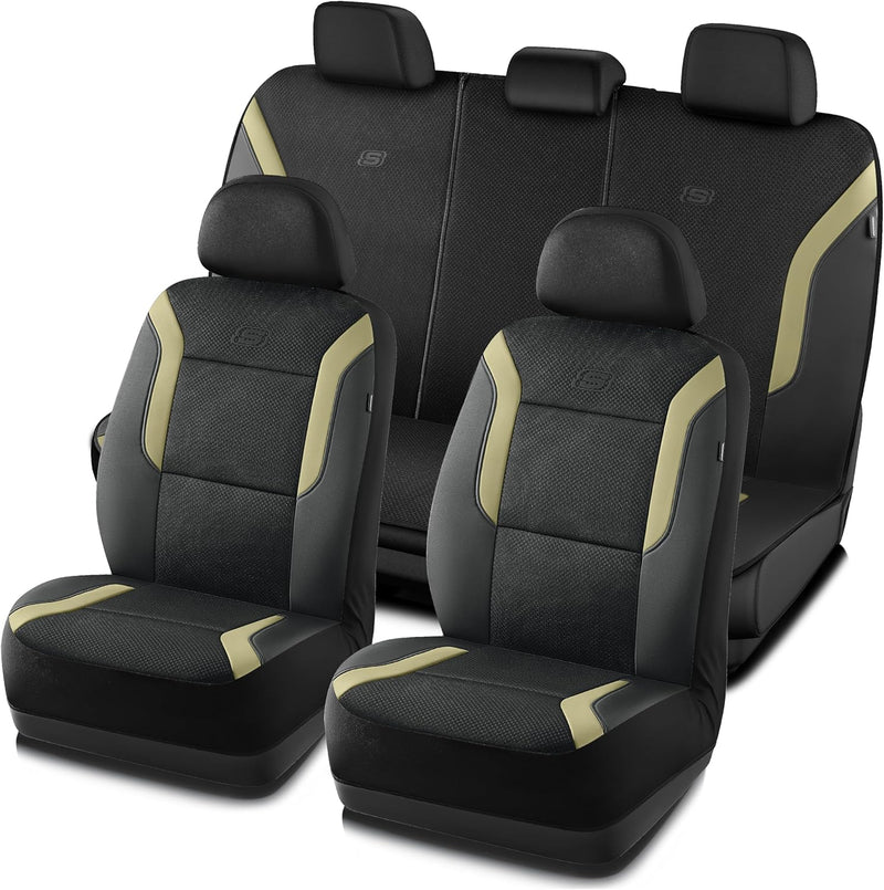 Skechers Men's Memory Foam Seat Covers, Air Cool Mesh Thick Car Seat Covers, Car Seat Covers Front Seats Airbag Compatible, Universal Automotive Comfort for Most Cars, Vans, Trucks, SUV,Black
