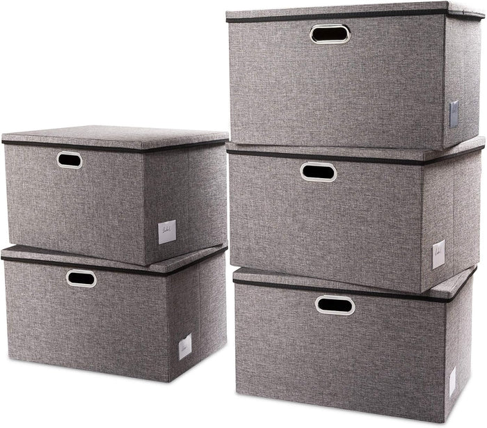 PRANDOM Large Collapsible Storage Bins with Lids [3-Pack] Linen/Cotton Blend Foldable Storage Boxes Organizer Containers Baskets Cube with Cover for Home Bedroom Closet Office Nursery(17.7x11.8x11.8)