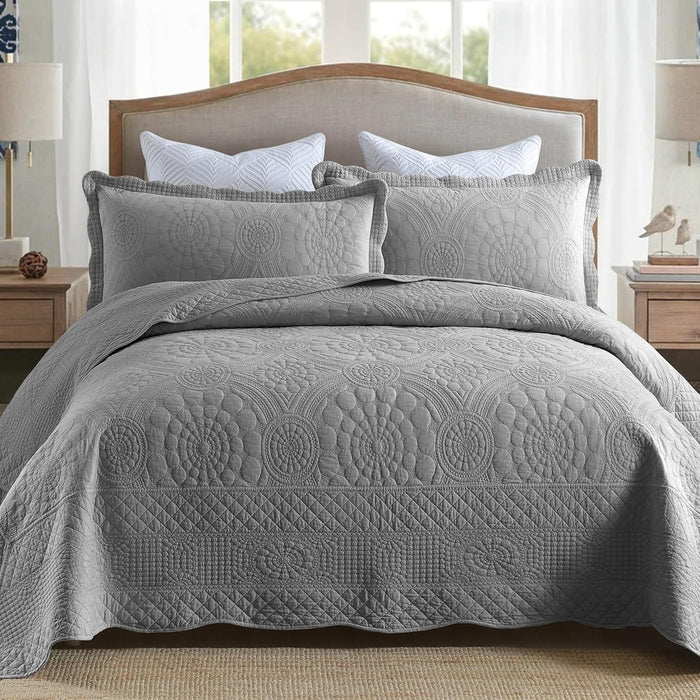 MarCielo 3-Piece 100% Cotton Oversized Bedspread Lightweight Quilt Coverlet Embroidery Farmhouse Bedding Set (TG Bright White, Oversized King (118"x106"))