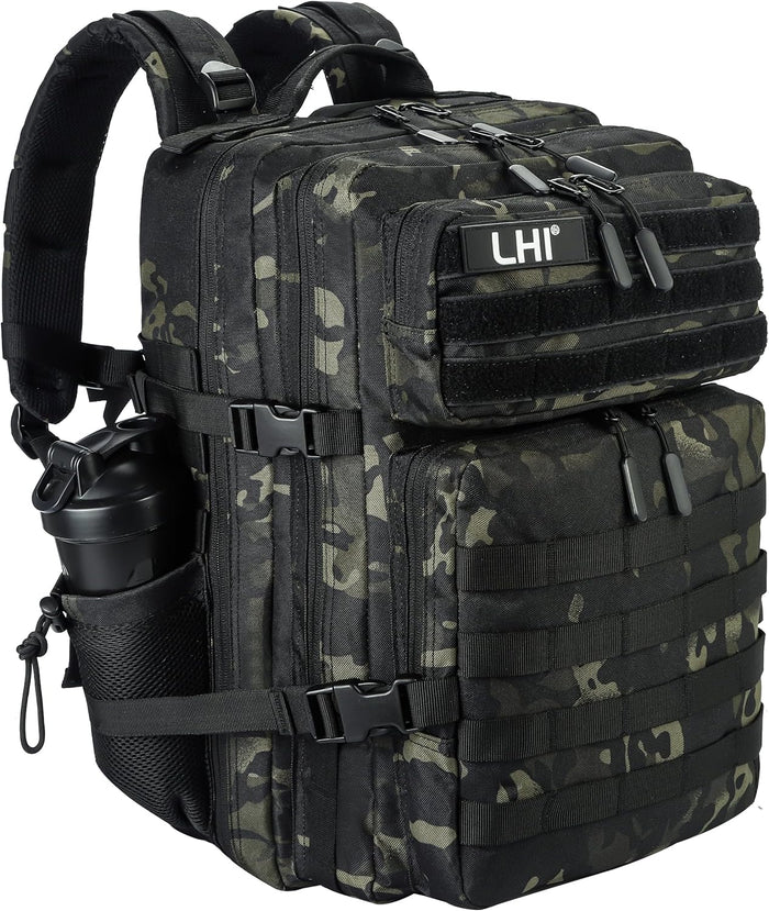 LHI Military Tactical Backpack for Men and Women 45L Army 3 Days Assault Pack Bag Large Rucksack with Molle System - Black