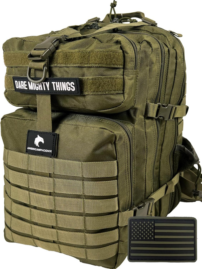 AMERICANPHOENIX 45L Elite Tactical Backpack | 3X Stronger Work & Military Backpack | Water Resistant and Heavy Duty | 3 Day MOLLE Bug Out Bag (Rose Pink)