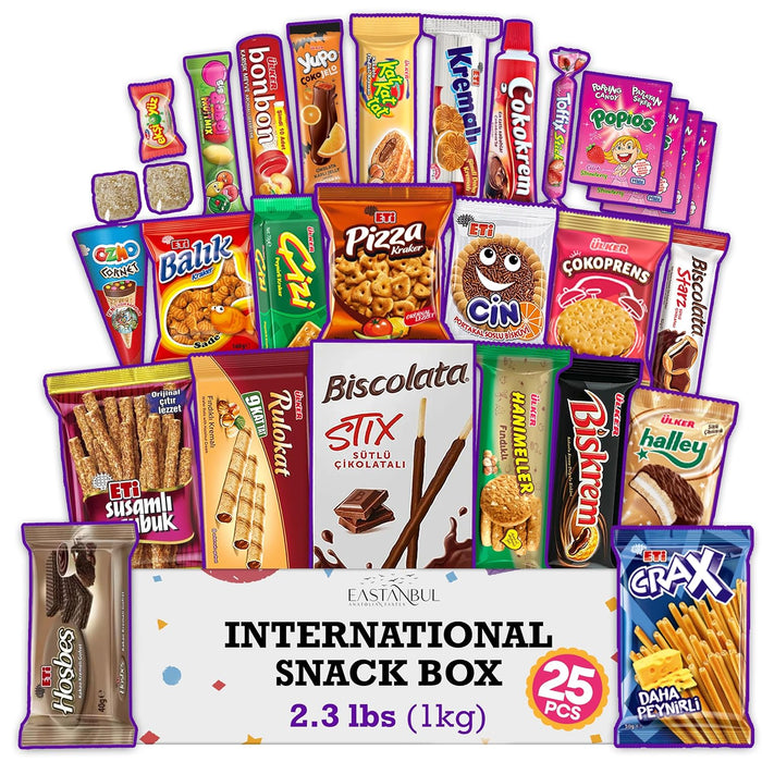 Eastanbul International Snack Box, Premium 15 Full-Size Foreign Snack Box, From Around The World International, Sweet, Savory, Chewy, Crunchy