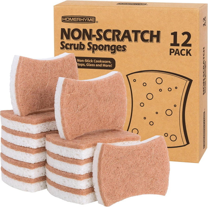 HOMERHYME Heavy Duty Scrub Sponge 24 Pack, Eco Cellulose Kitchen Dish Sponge Multipurpose Ergonomic for Washing Dishes, Uncoated Cookware & Household Cleaning.