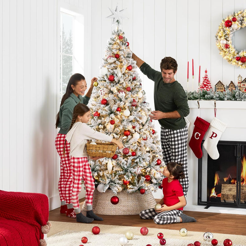Best Choice Products Pre-Lit Artificial Christmas Tree, 6ft Snow Flocked Design Pine Tree, Full Appearance Snowy w/Easy Assembly, Metal Stand