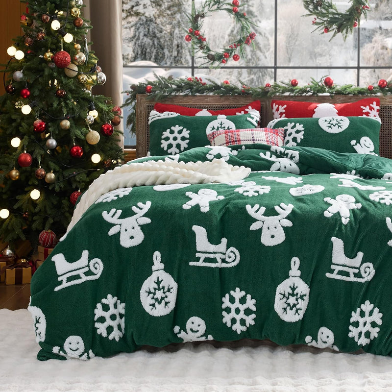 Bedsure Fluffy Duvet Cover Set - Ultra Soft Plush Shaggy Comforter Cover King Size, Warm Flannel Fleece Bed Sets for Winter, 3 Pieces, Snowflake Pattern, Grey