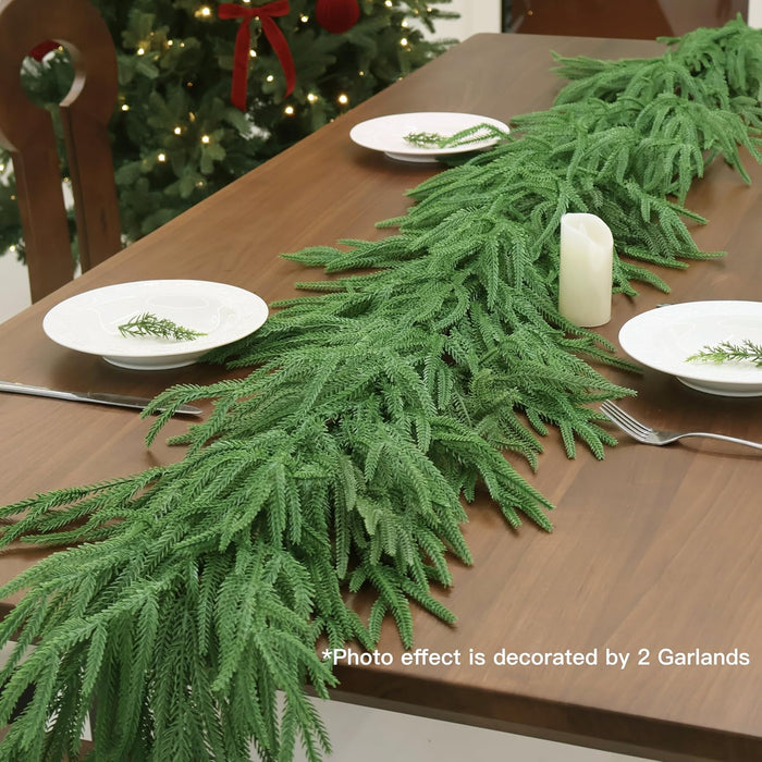 Christmas Garland Norfolk Pine Garland Real Touch Artificial Greenery Garland for Mantle Fireplace Table Indoor Outdoor Decor 6FT
