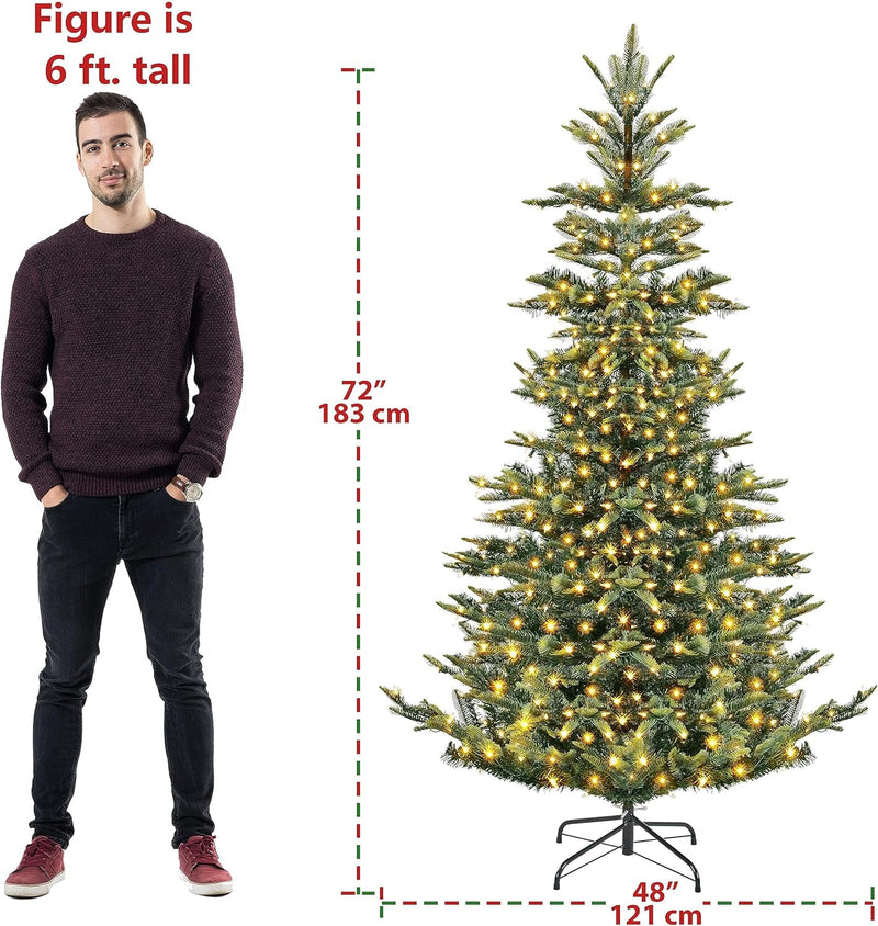 Yaheetech 6ft Pre-lit Aspen Fir Artificial Christmas Tree with 400 Incandescent Warm Lights Full Prelighted Xmas Tree w/828 Branch Tips & Foldable Stand for Home Holiday Decor, Green