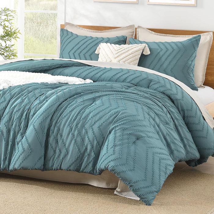 Litanika King Size Comforter Set Dark Emerald Green, 3 Pieces Lightweight Fluffy Comforter King Size Boho Tufted Comforter Bed Set Gift Choice