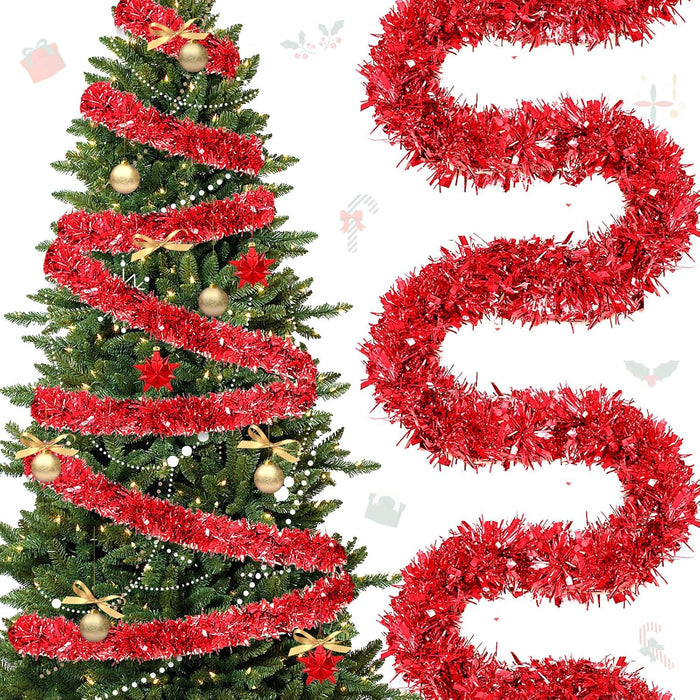 177 Feet Christmas Tinsel Garland Metallic Shiny Hanging Christmas Tree Tinsel Garland Ornaments for Indoor Outdoor Party Wedding Holiday(Red Green Gold)