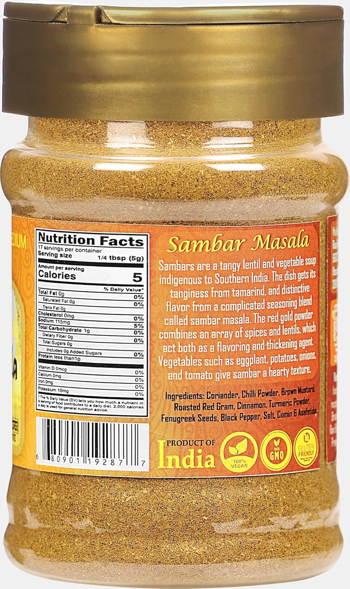 Rani Sambar Masala (Lentil Soup Spice Blend) 3oz (85g) PET Jar ~ All Natural | Vegan | No Colors | Gluten Friendly | NON-GMO | Kosher | Indian Origin