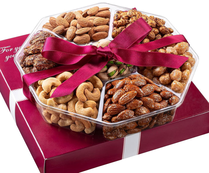 Holiday Christmas Nuts Gift Basket - Assortment of Sweet & Roasted Salted Gourmet Nuts - Assorted Food Gift Box for Christmas, Holiday, Family, Sympathy, Men & Women.