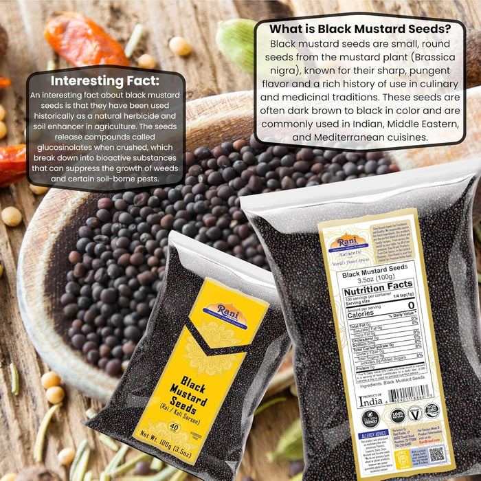 Rani Black Mustard Seeds Whole Spice (Kali Rai) 3.5oz (100g) ~ All Natural | Gluten Friendly | NON-GMO | Kosher | Vegan | Indian Origin