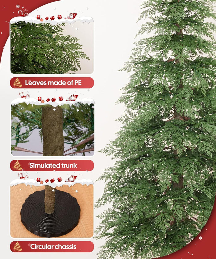 Decoway 7FT Artificial Christmas Tree with 350 Warm White Led Lights, Pre-Lit Xmas Tree with Realistic Bark for Indoor Outdoor Holiday Decor