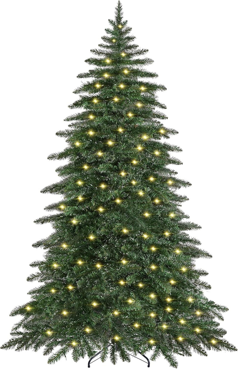 Yaheetech 6ft Pre-Lit Artificial Christmas Tree with 400 Warm White LED Lights & 940 PVC Tips,Hinged Snow Flocked Xmas Tree with Foldable Stand & Protective Foot Caps,Green & White