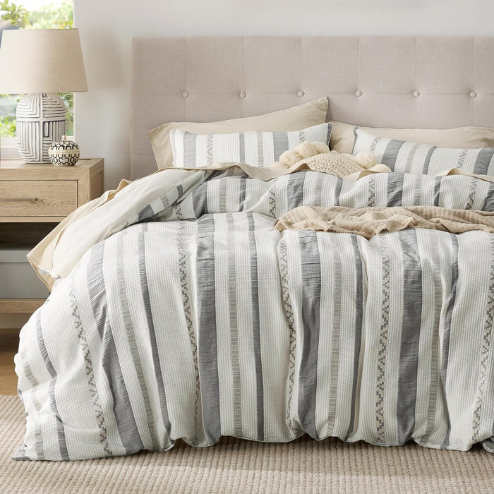 Bedsure Cotton Duvet Cover King - 100% Cotton Waffle Weave Linen Color Duvet Cover, GentleSoft™ and Breathable King Bedding Set for All Season, 3 Pieces, 104"x90"