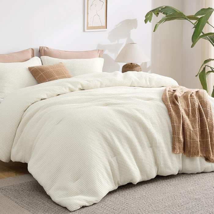 Bedsure Waffle Comforter Set Queen, Soft and Breathable Khaki Bedding Comforter Set, 3 Pieces, 1 Waffle Weave Comforter (90" x 90") and 2 Pillowcases(20" x 26")