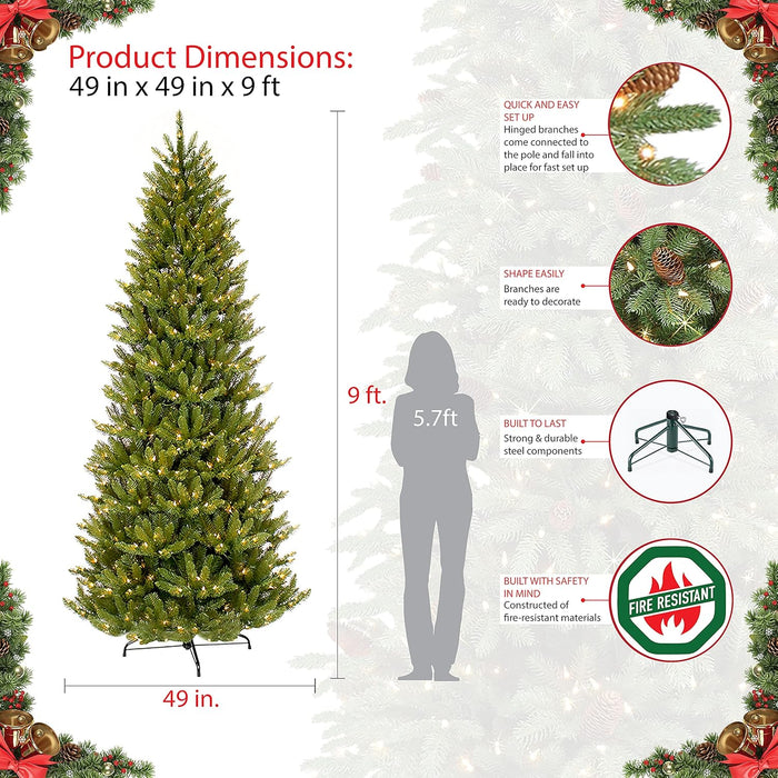 Puleo International 9 Foot Pre-Lit Slim Fraser Fir Artificial Christmas Tree with 800 UL Listed Clear Lights, Green