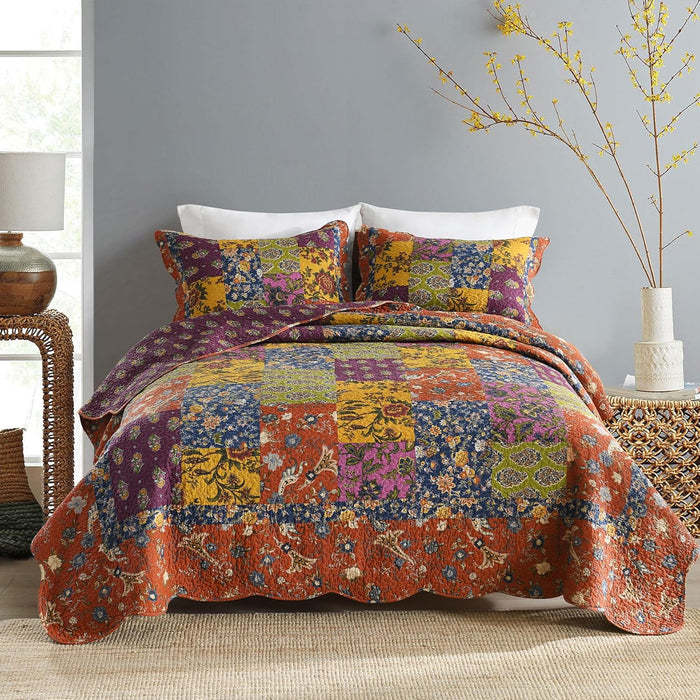 Secgo King Comforter Set for Bed - 100% Cotton Quilts Queen Size, Black Bedspreads (98 * 106 Inch) with 2 Pillow Shams, Patchwork Reversible Lightweight Bedding
