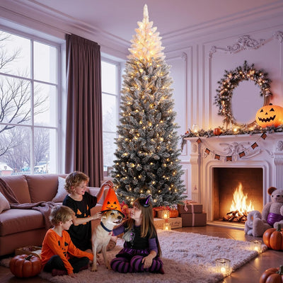 GarveeHome 6Ft Prelit Black Christmas Tree with Lights Halloween Tree Slim Artificial Halloween Christmas Tree Artificial Pencil Tree Automatic Branches for Home, Office, Party Decoration