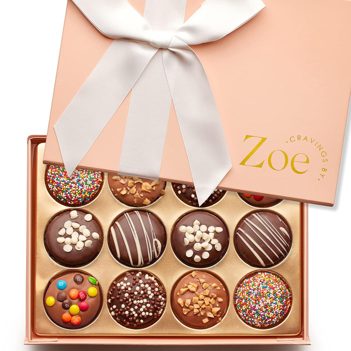 CRAVINGS BY ZOE Gourmet Chocolate Covered Cookies Gift Basket | 6 Count | Kosher Milk & Dark Belgian Chocolate Gourmet Food Gift Box | Birthday, Thank You, Candy Gifting Men Women Him Her Mom