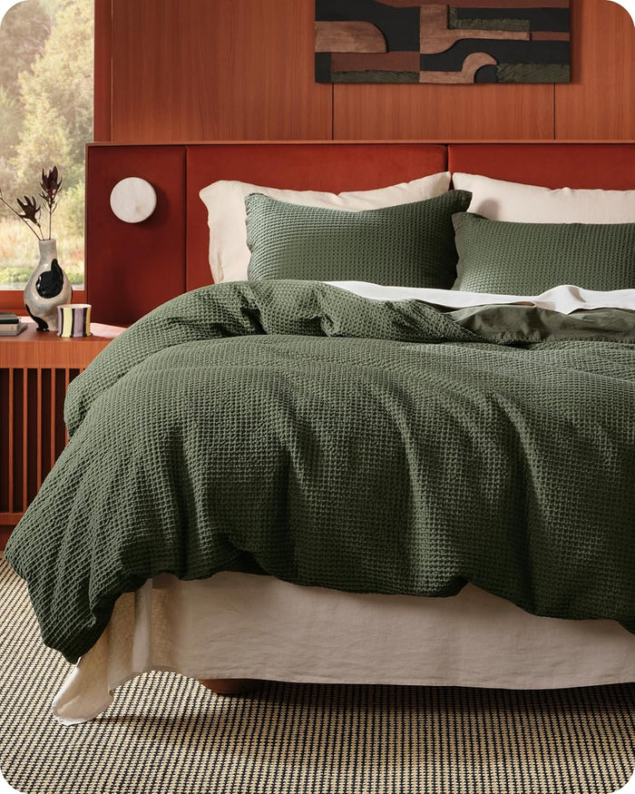 Bedsure Cotton Duvet Cover King - 100% Cotton Waffle Weave Linen Color Duvet Cover, GentleSoft™ and Breathable King Bedding Set for All Season, 3 Pieces, 104"x90"