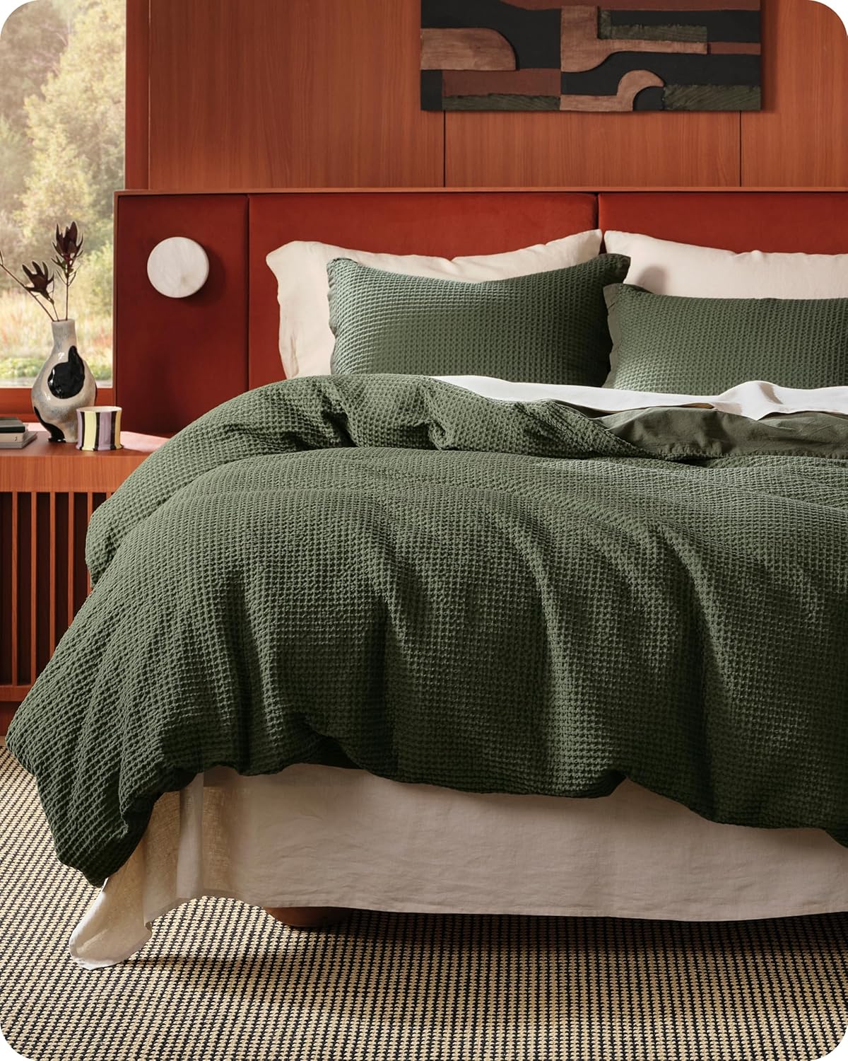 Bedsure Cotton Duvet Cover Queen - 100% Cotton Waffle Weave Khaki Duvet Cover Queen Size, GentleSoft™ and Breathable Tan Bedding Set for All Season, 3 Pieces, 90"x90"