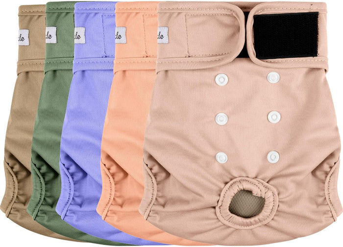 Female Dog Diapers 5Pcs - Premium Reusable Diapers for Doggie in Heat - Highly Absorbent Dog Diapers Female for Pet Incontinence with Adjustable Snaps, Black, L