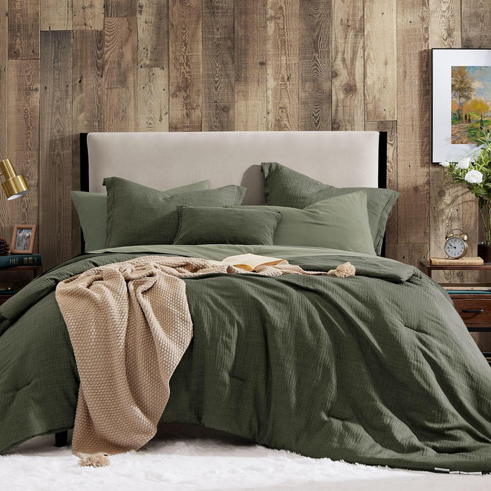 Geniospin California King Comforter Set - 7 Pieces Comforter King Size, Soft Solid Bedding Set for All Season, Textured Bed in a Bag with Sheets, Pillowcases & Shams (Dark Green,108''x92'')