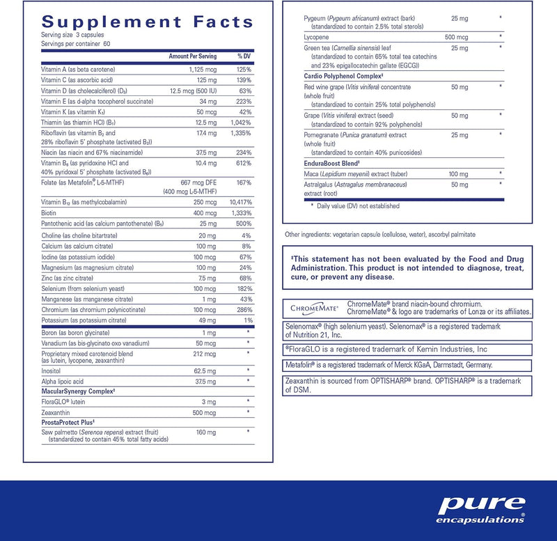 Pure Encapsulations Men's Nutrients - Multivitamin Mineral Supplement to Support Energy, Endurance & Stamina in Men Over 40* - with Vitamin D, Vitamin C & Trace Minerals - 180 Capsules