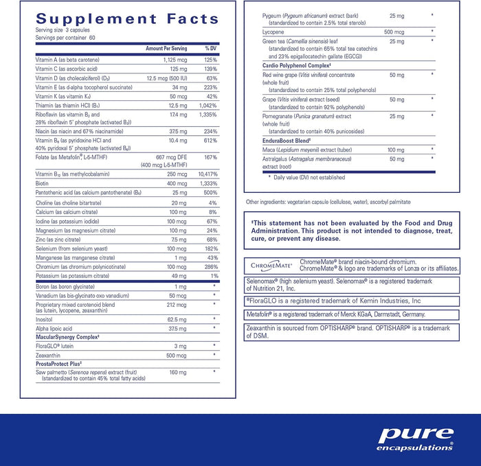 Pure Encapsulations Men's Nutrients - Multivitamin Mineral Supplement to Support Energy, Endurance & Stamina in Men Over 40* - with Vitamin D, Vitamin C & Trace Minerals - 180 Capsules