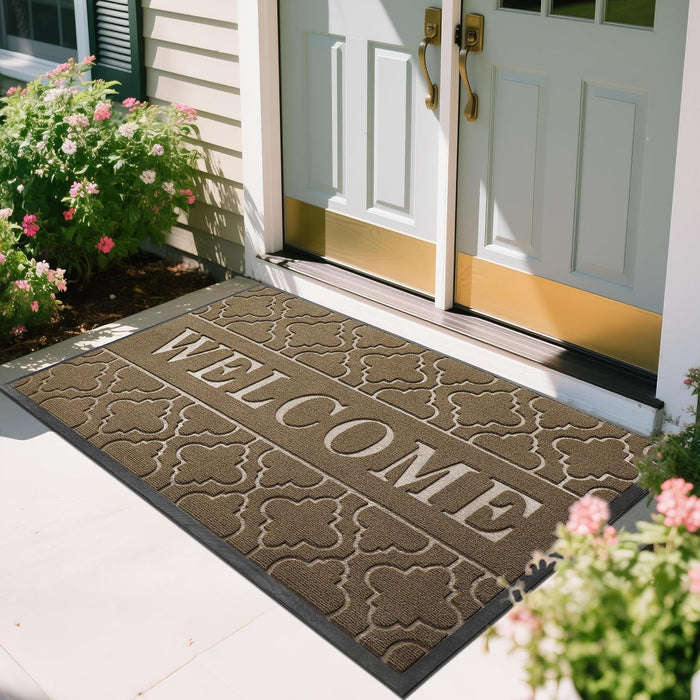 Yimobra Welcome Mat Outdoor Indoor 29.5x17, All-Weather Waterproof Front Door Mat Outside Entrance, Non-Slip Low Profile Porch Patio Doormat, Black