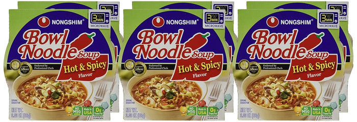 Nongshim Ramen Noodles, Gourmet Instant Ramen bowl, Premium Microwavable Noodle Soup, Hot & Spicy, 3.03 Ounce (Pack of 6)