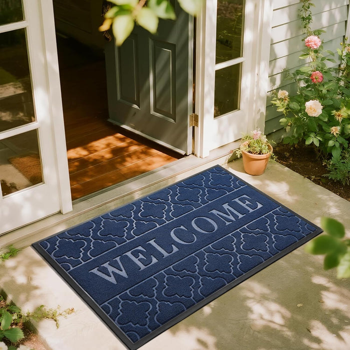 Yimobra Welcome Mat Outdoor Indoor 29.5x17, All-Weather Waterproof Front Door Mat Outside Entrance, Non-Slip Low Profile Porch Patio Doormat, Black