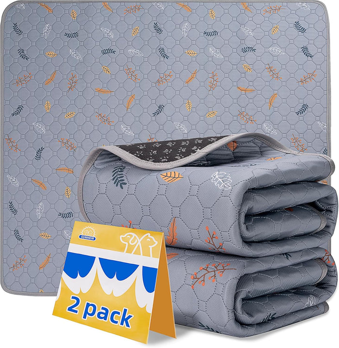 Sunheir Washable Pee Pads for Dogs , Thick Heavy Absorbency Reusable, Prevent Leakage, Waterproof , Non-Slip Pee Pads for Puppy Playpen, Crate, Whelping Box, Potty Training, Grey, 2 packs