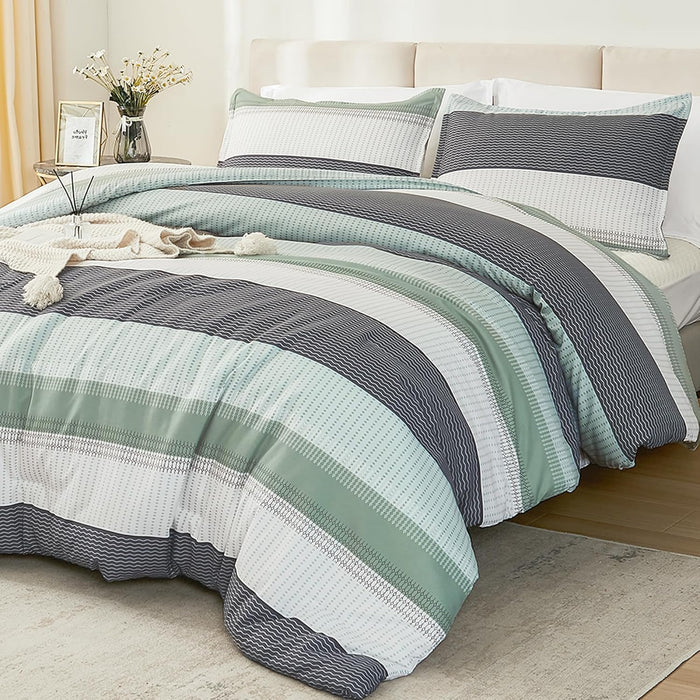 Litanika Full Size Comforter Sets Black White Grey - 3 Pieces Lightweight Bedding Set, All Season Down Alternative Comforter (1 Comforter, 2 Pillowcases)