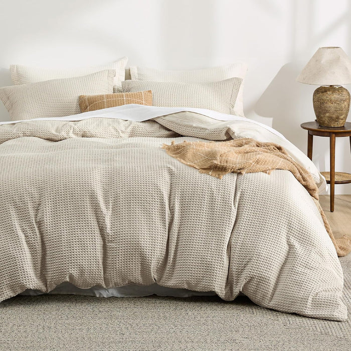 Bedsure Luxury Waffle Duvet Cover King Size - Textured Duvet Cover Set, Soft, Breathable Bedding Set (104"x90") with 2 Pillow Shams for All Season, Olive Green, Comforter Not Included