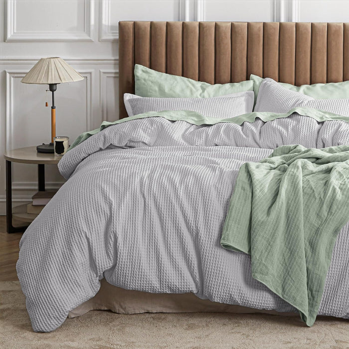 Bedsure Waffle Comforter Set Queen, Khaki Soft Bedding, Waffle Weave Bed Set, 3 Pieces, 1 Comforter (90"x90") and 2 Pillow Shams, Cotton Shell and Polyester Lining for All Seasons