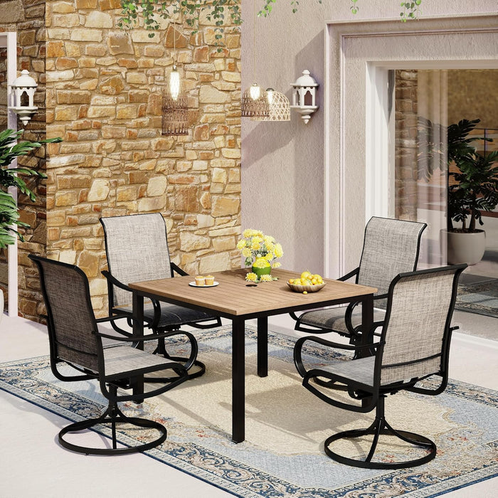 MFSTUDIO Outdoor Dining Set for 4，Round Patio Table and Chairs Set with Umbrella Hole, 5 Piece Patio Furniture Set for Deck, Backyard, Poolside & Garden