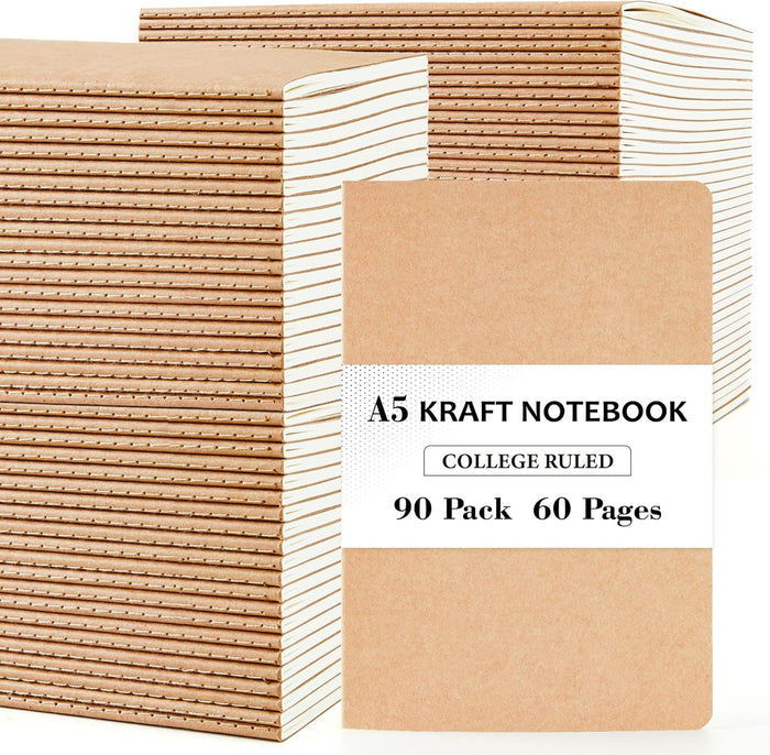feela 8 Pack A5 Kraft Notebooks, 60 Lined Blank Pages Travel Journal Bulk, Soft Cover Notebooks for Women Girls Students, Making Plans Writing Memos Office School Supplies, 8.3 X 5.5 in