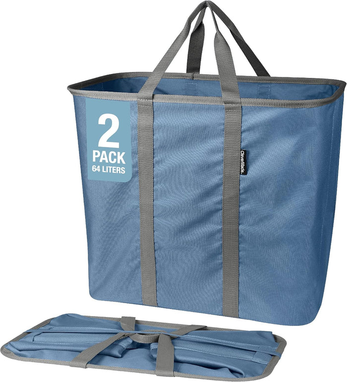 CleverMade Collapsible Laundry Basket Hamper - Navy Noir Cream 2-Pack 64L - Space Saving Storage Organizer with Handles Foldable Home Organization